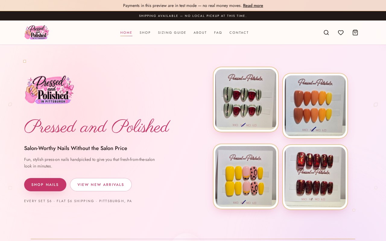 Pressed and Polished website homepage screenshot — E-commerce Website — Live